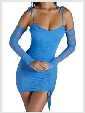 Oh Polly Blue Corset Ruched Bodycon Mini Dress Size 6